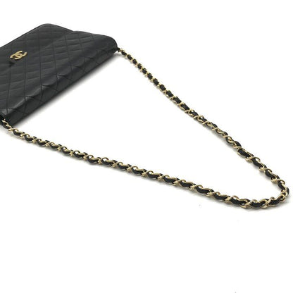 Chanel CC Logo Quilted Lambskin Chain Shoulder Bag Black — view 6