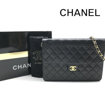 Chanel CC Logo Quilted Lambskin Chain Shoulder Bag Black