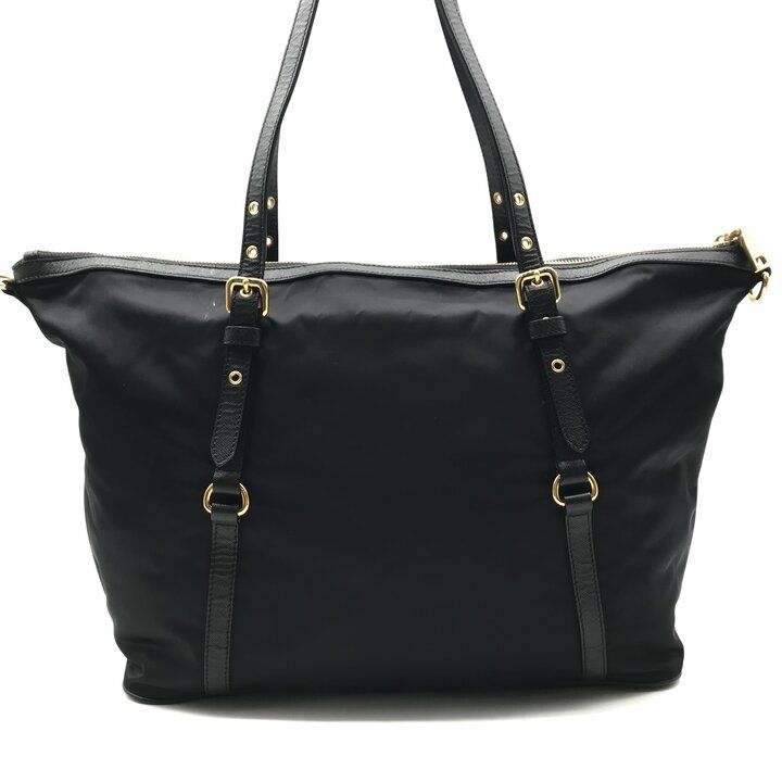 Prada Nylon Tessuto Logo Saffiano Leather Tote Shoulder Bag Black — view 2