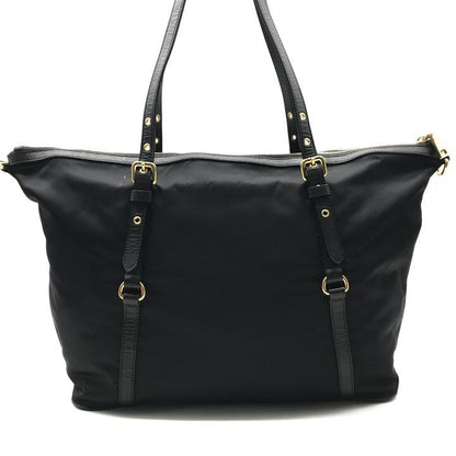 Prada Nylon Tessuto Logo Saffiano Leather Tote Shoulder Bag Black — view 2