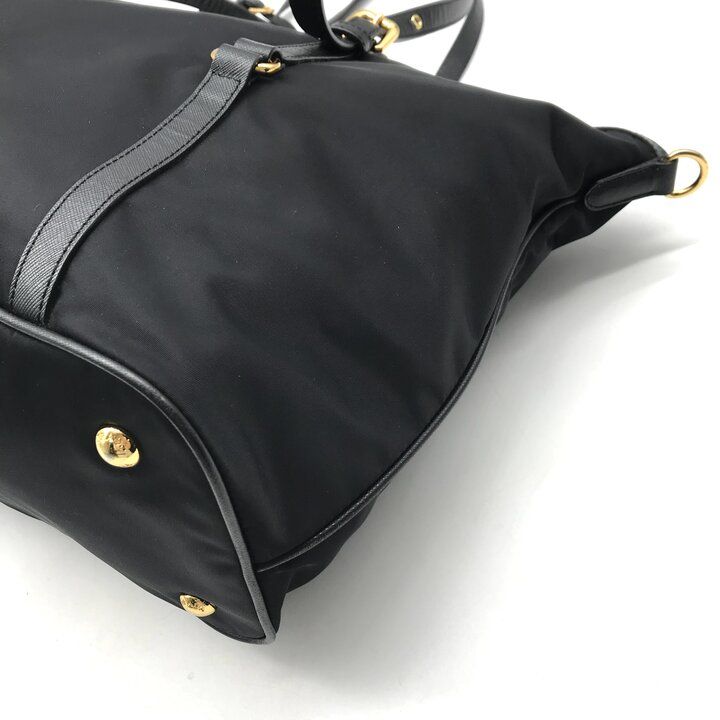 Prada Nylon Tessuto Logo Saffiano Leather Tote Shoulder Bag Black — view 4