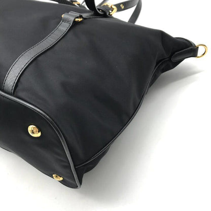 Prada Nylon Tessuto Logo Saffiano Leather Tote Shoulder Bag Black — view 4