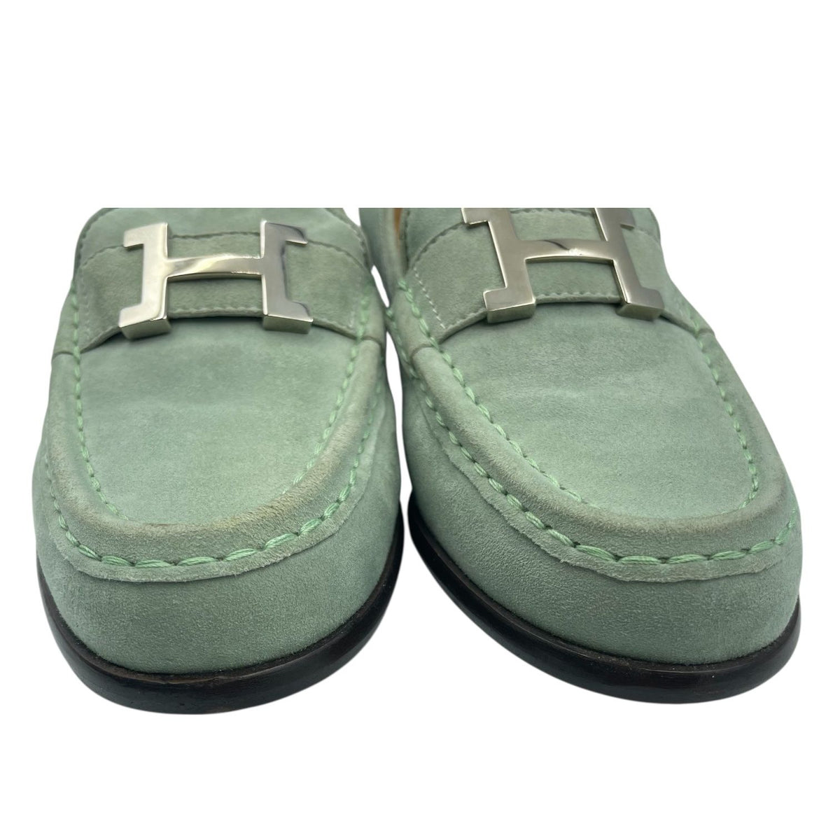 Hermes Loafers Suede Leather Moccasins Constance Mint Green — view 5