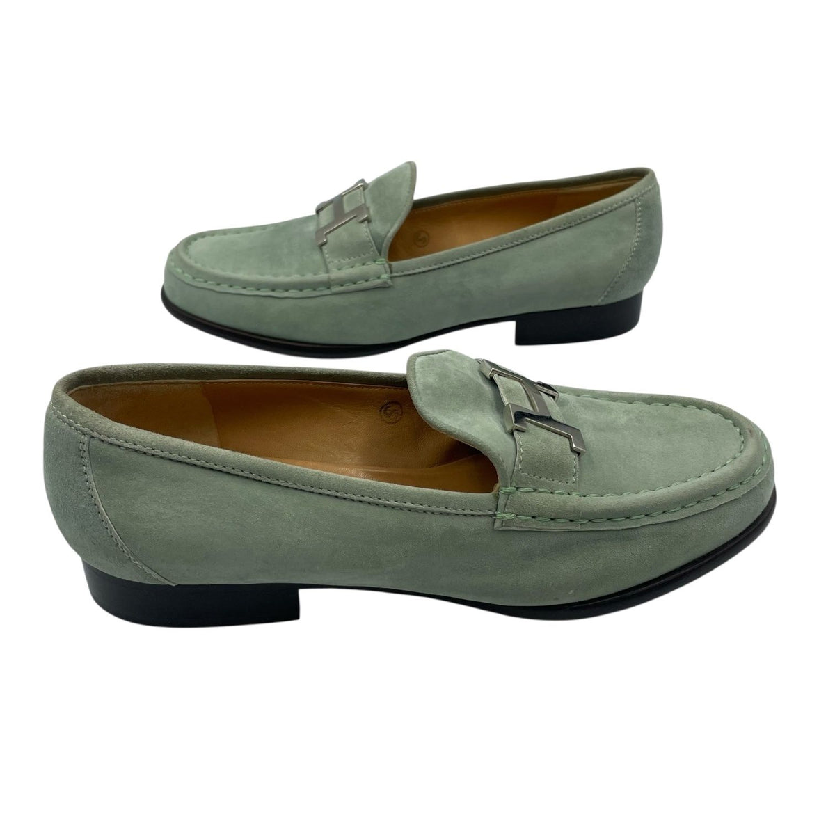 Hermes Loafers Suede Leather Moccasins Constance Mint Green — view 4