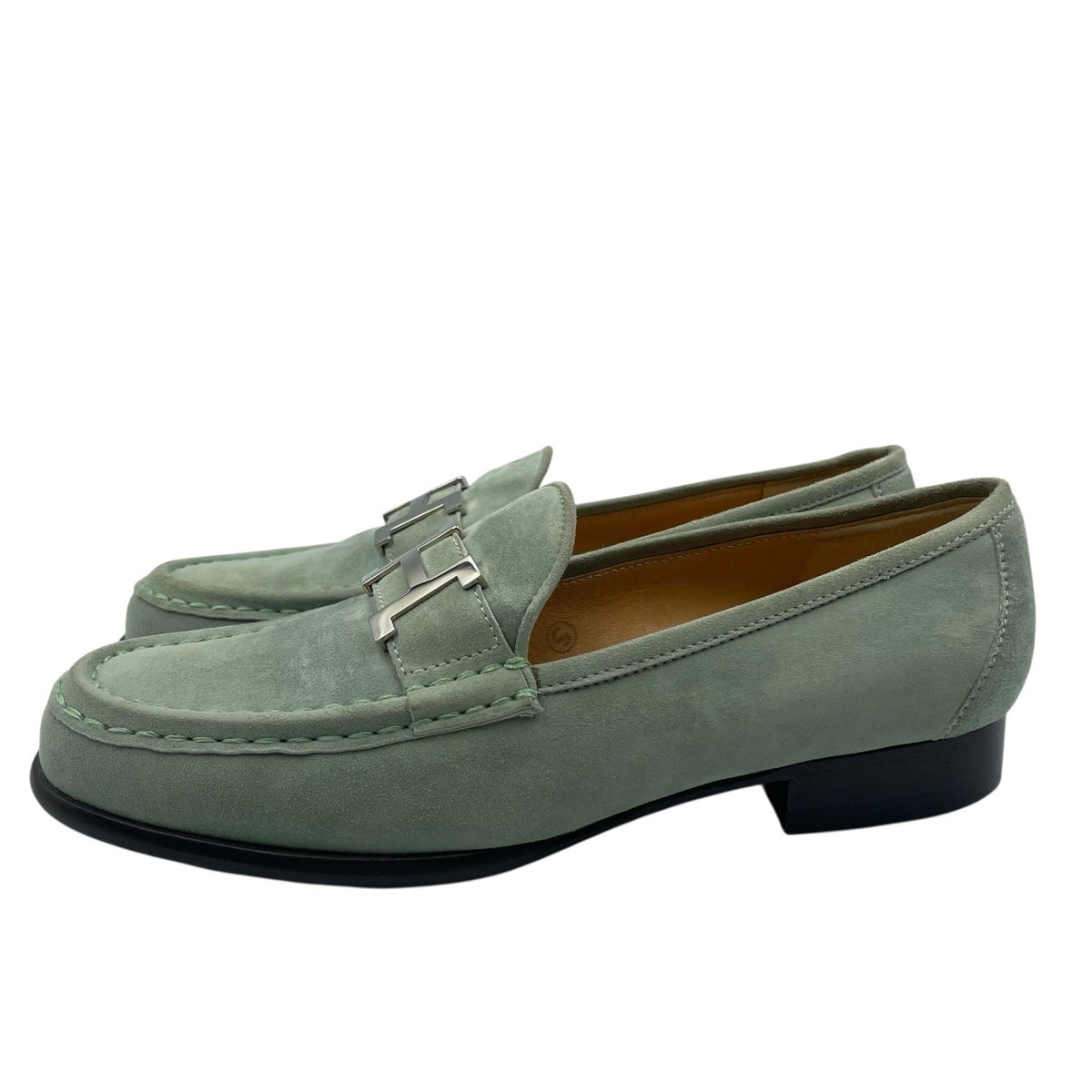 Hermes Loafers Suede Leather Moccasins Constance Mint Green — view 2