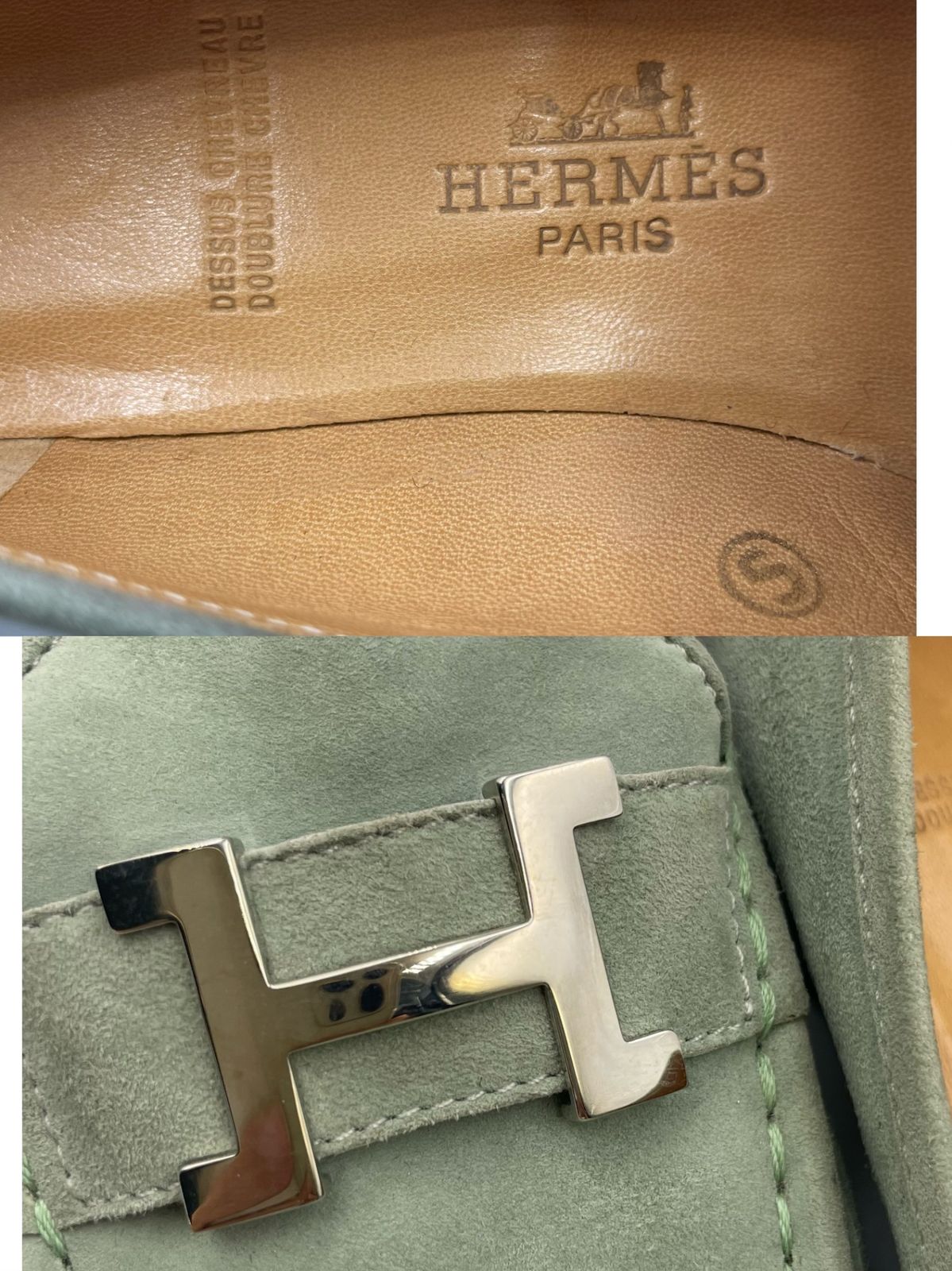 Hermes Loafers Suede Leather Moccasins Constance Mint Green — view 8