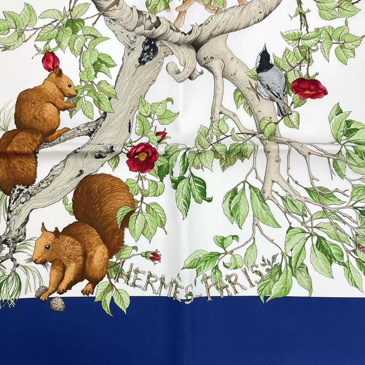 Hermes Carre 90 AU Coeur Des Bois In The Forest Scarf Silk Navy — view 7