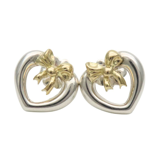 Tiffany & Co Earrings Heart Ribbon Open 925 Sterling Silver 18K Yellow Gold