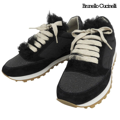 Brunello Cucinelli Moni Less Suede Sneakers Black 36.5