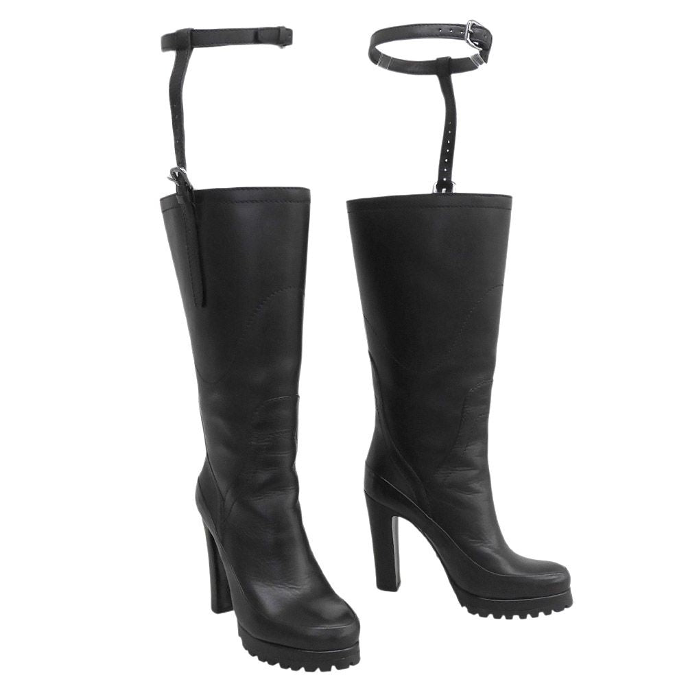 Prada Garter Strap Leather Long Boots High Heels Black 36 — view 2
