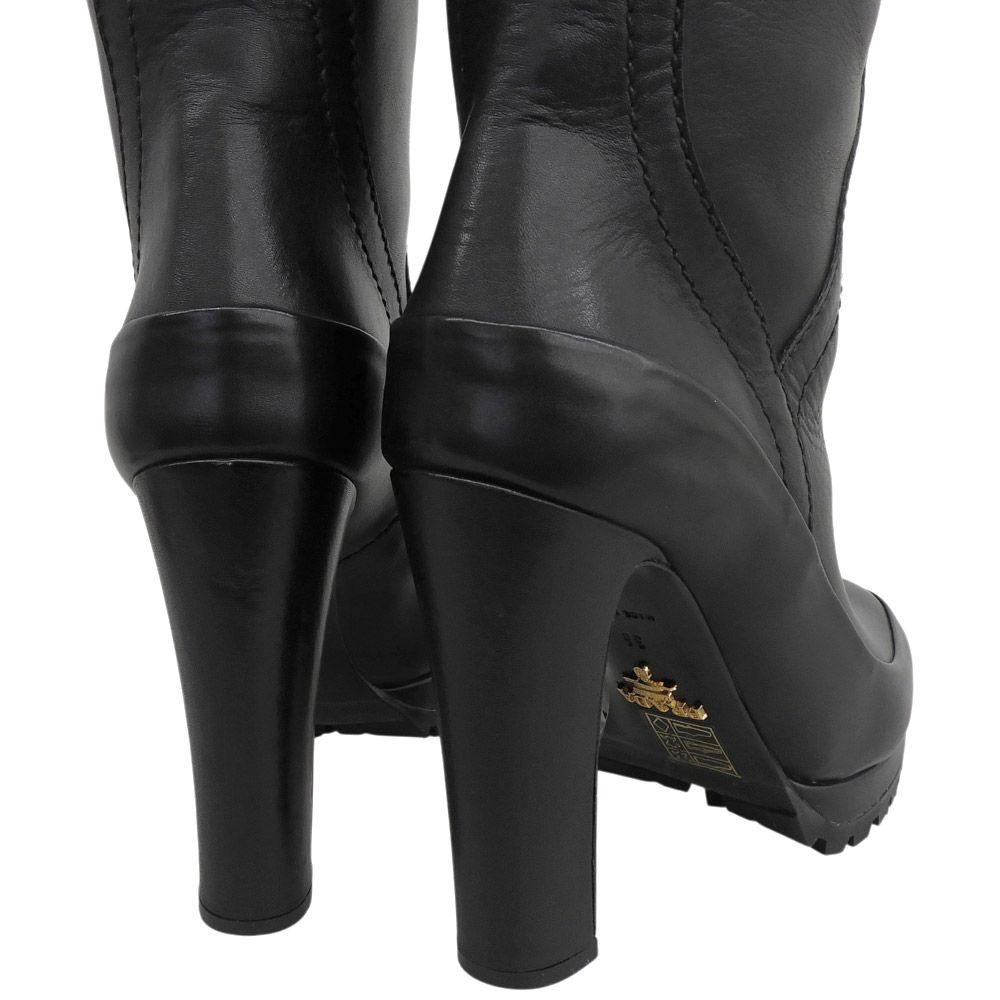 Prada Garter Strap Leather Long Boots High Heels Black 36 — view 4