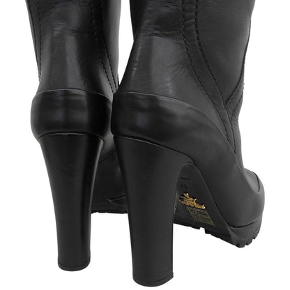 Prada Garter Strap Leather Long Boots High Heels Black 36 — view 4