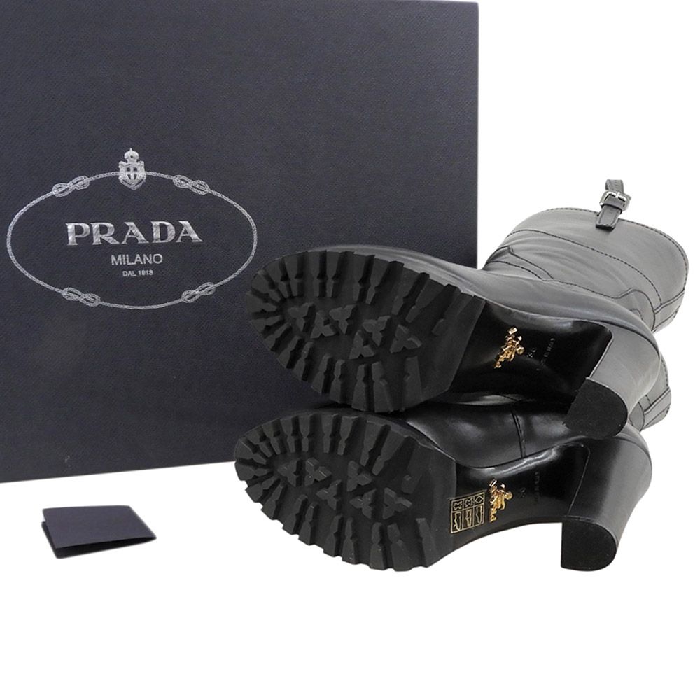Prada Garter Strap Leather Long Boots High Heels Black 36 — view 7