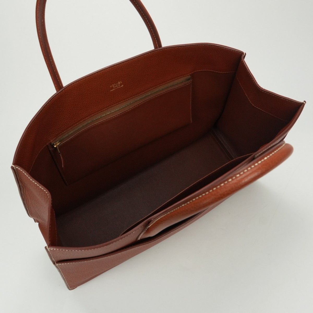 Hermes White Bus GM Tote Fjord Noisette Brown Gold Handbag — view 8
