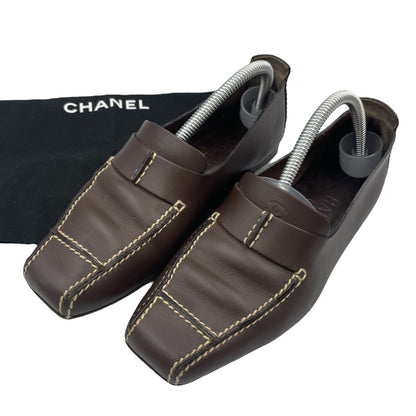 Chanel Loafers Leather CC Logo Brown