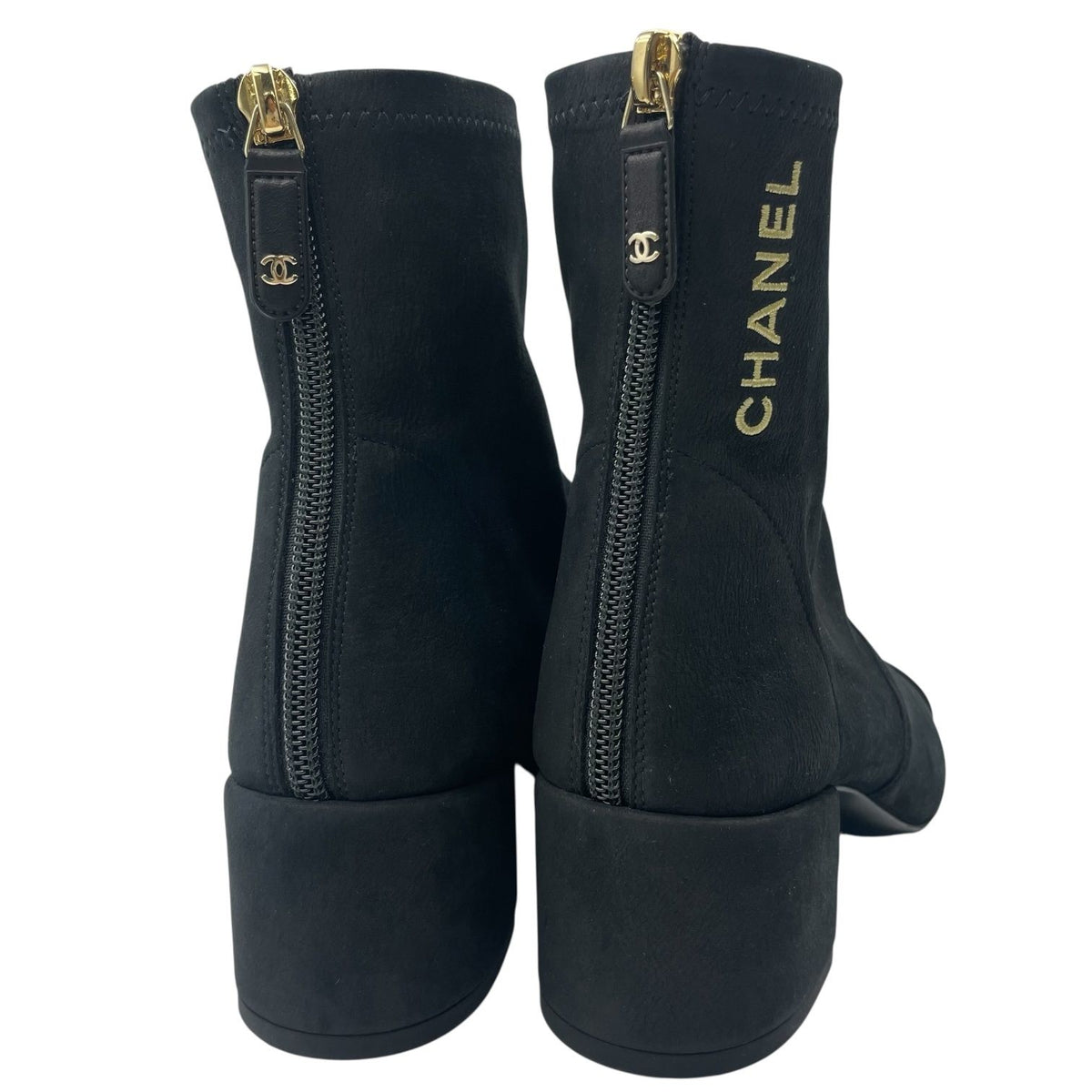 Chanel Short Boots Nuba Leather Embroidery Logo Black — view 6