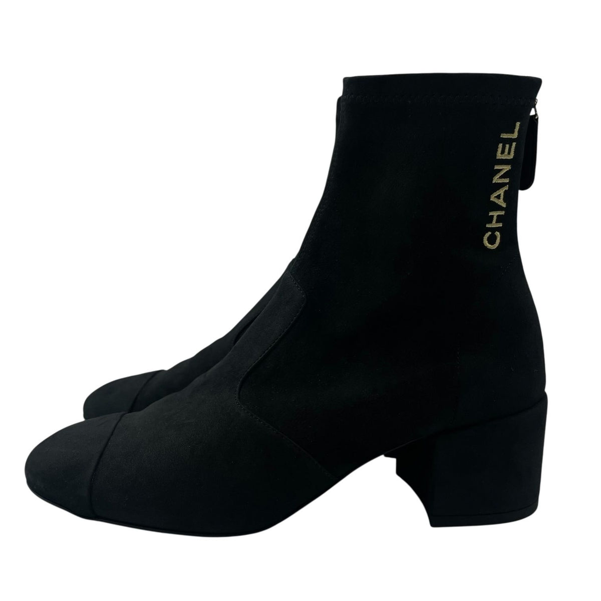 Chanel Short Boots Nuba Leather Embroidery Logo Black — view 2