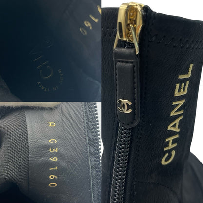 Chanel Short Boots Nuba Leather Embroidery Logo Black — view 8