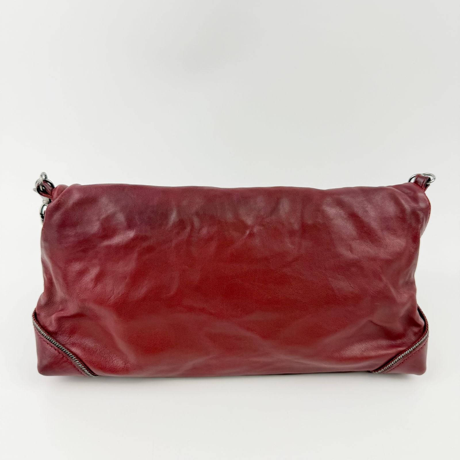 Chanel CC Logo Chain Shoulder Bag Leather Red Silver Vintage — view 4