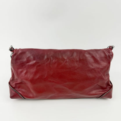 Chanel CC Logo Chain Shoulder Bag Leather Red Silver Vintage — view 4