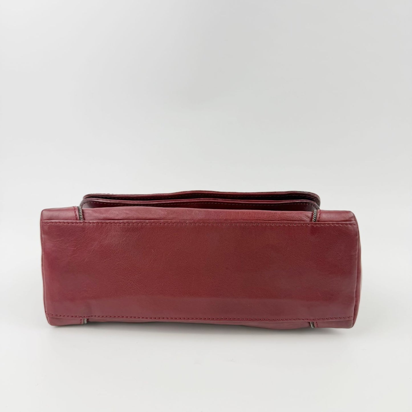 Chanel CC Logo Chain Shoulder Bag Leather Red Silver Vintage — view 7