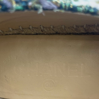 Chanel Espadrilles Husse Tweed CC Logo Green Multicolor — view 8