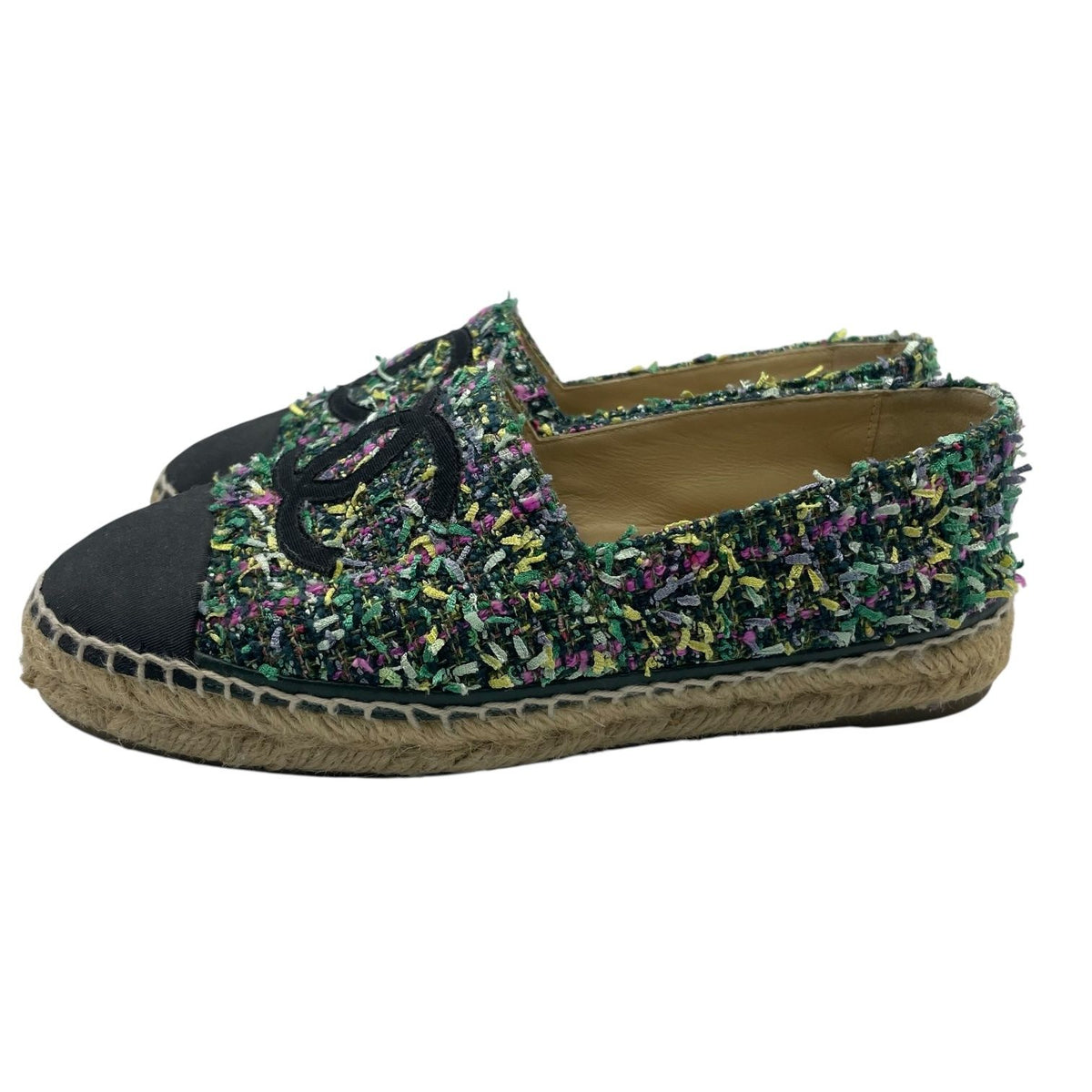 Chanel Espadrilles Husse Tweed CC Logo Green Multicolor — view 2