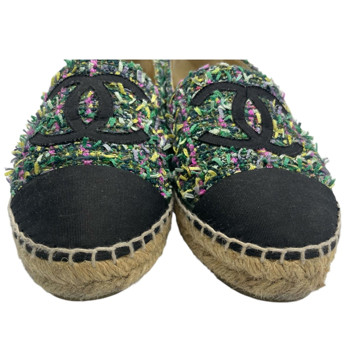 Chanel Espadrilles Husse Tweed CC Logo Green Multicolor — view 5