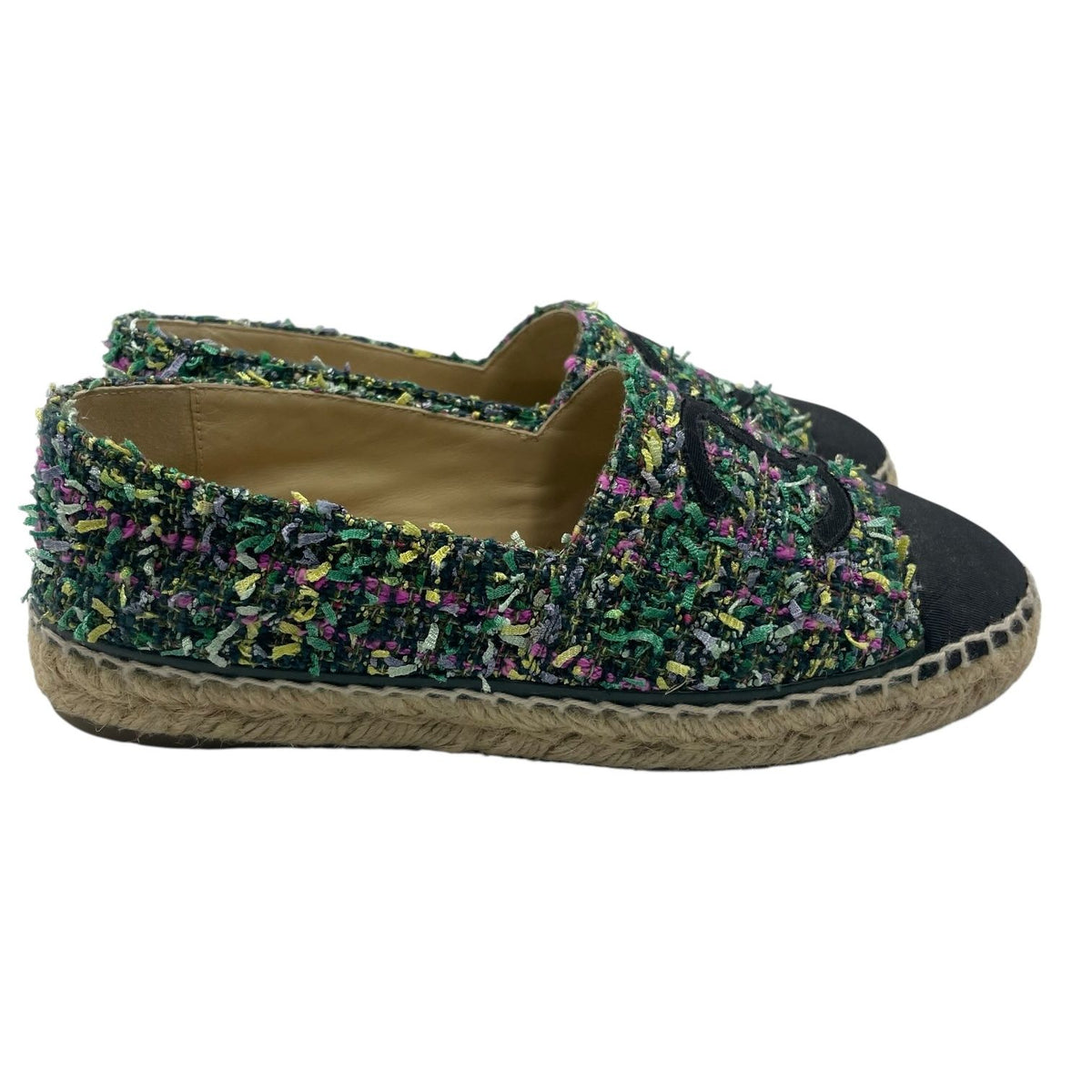 Chanel Espadrilles Husse Tweed CC Logo Green Multicolor — view 3