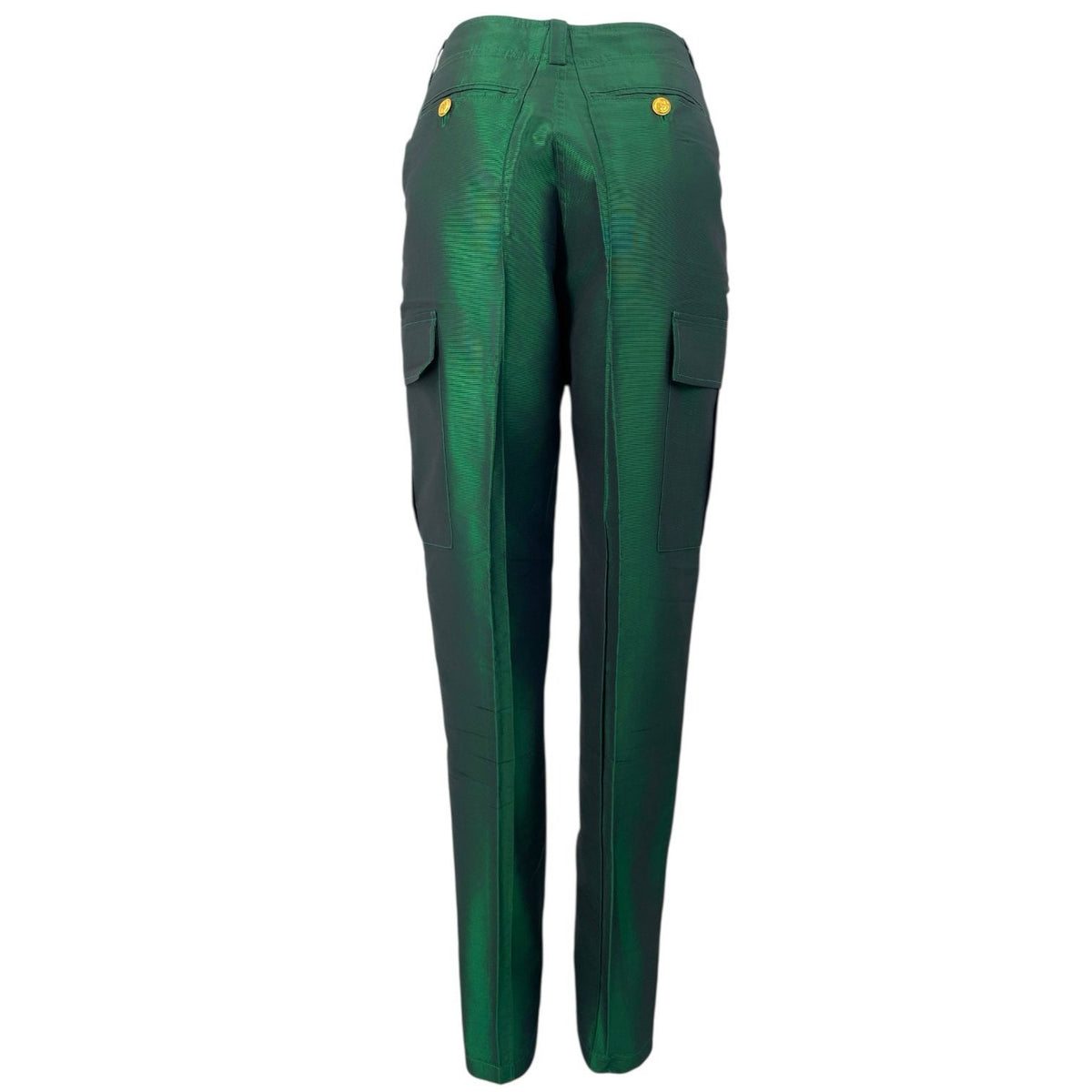 Chanel 96A Coco Button Gold Silk Pants Green — view 2