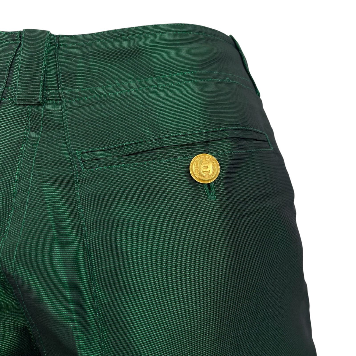 Chanel 96A Coco Button Gold Silk Pants Green — view 6