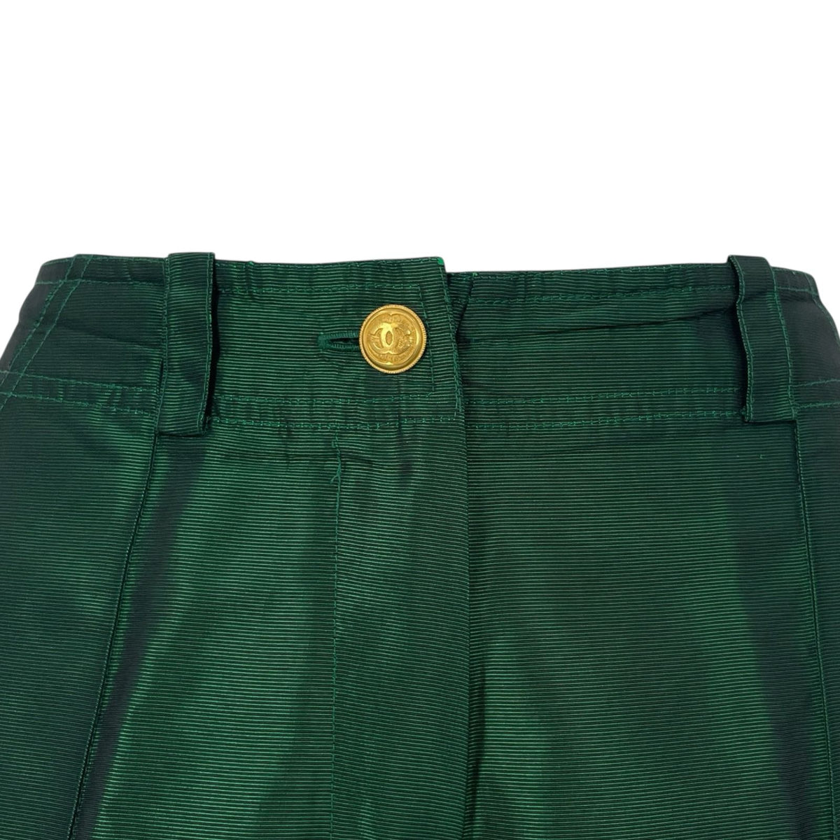 Chanel 96A Coco Button Gold Silk Pants Green — view 5