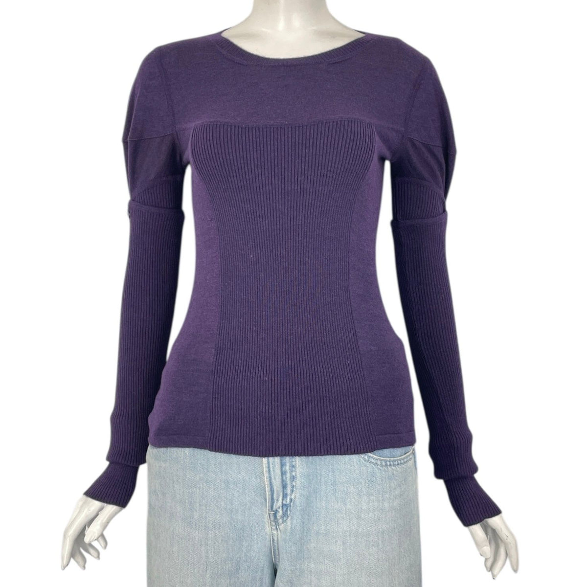 Chanel Top Coco Button Cashmere Silk Knit Purple 38 Sweater