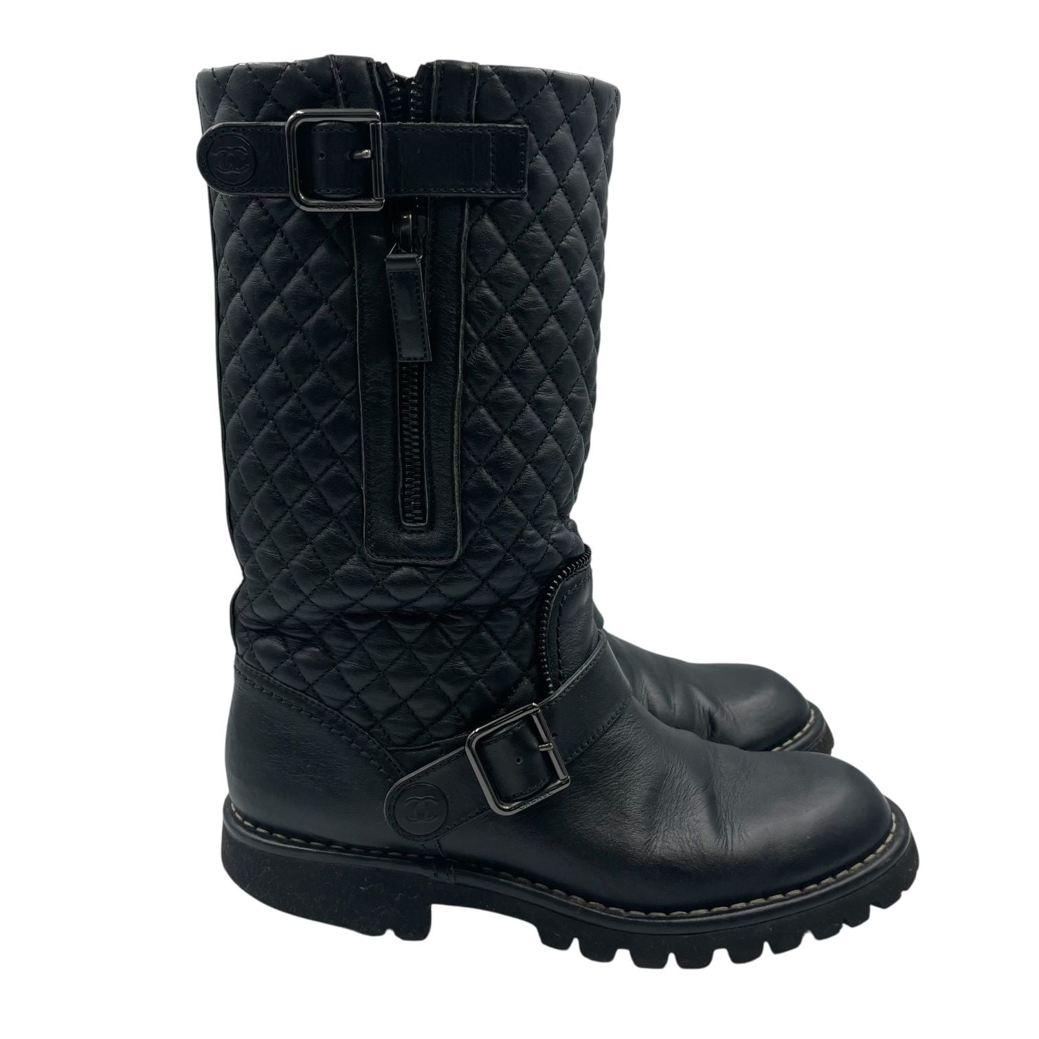 Chanel Engineer Boots Quilted Leather Side CC Logo Black — view 3