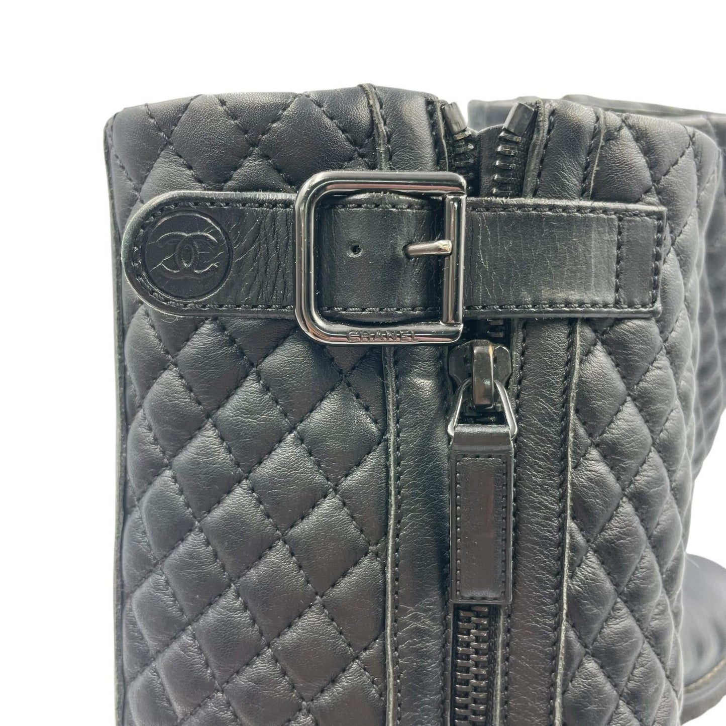 Chanel Engineer Boots Quilted Leather Side CC Logo Black — view 7