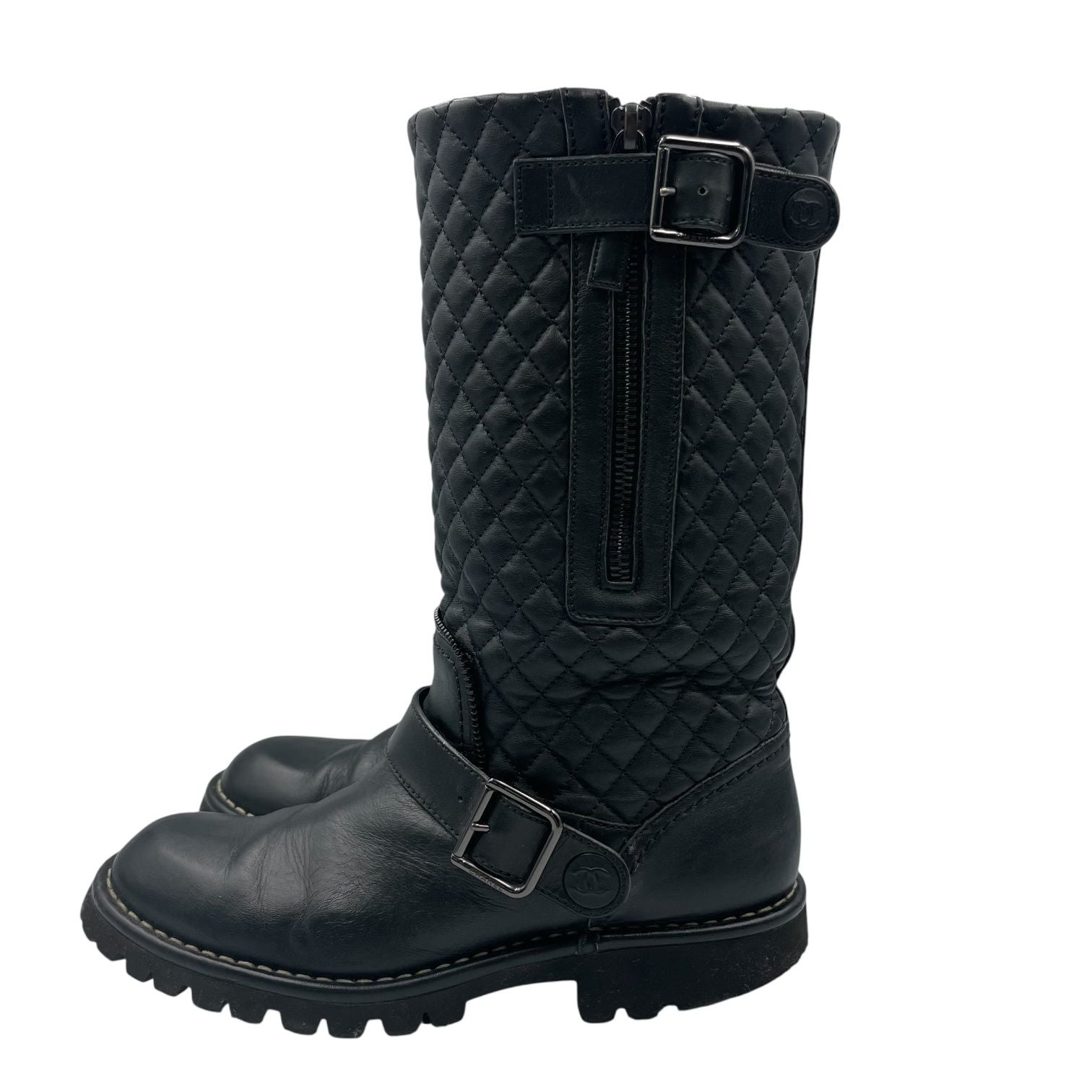Chanel Engineer Boots Quilted Leather Side CC Logo Black — view 2