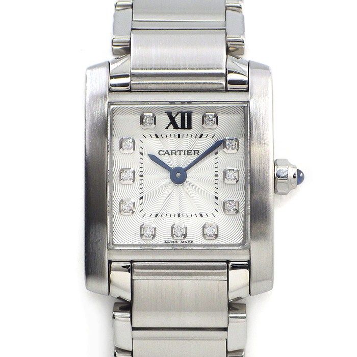 Cartier Watch Tank Francaise SM 11 Points Diamond Index Square Guilloche Silver
