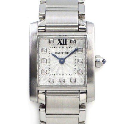 Cartier Watch Tank Francaise SM 11 Points Diamond Index Square Guilloche Silver
