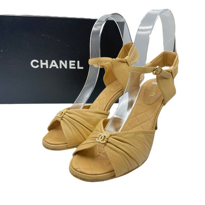 Chanel Sandals Leather CC Logo Beige