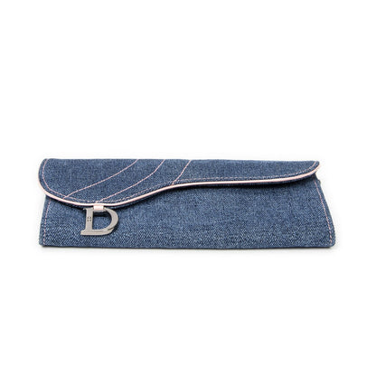 Dior Long Saddle Wallet Blue Denim Canvas — view 3