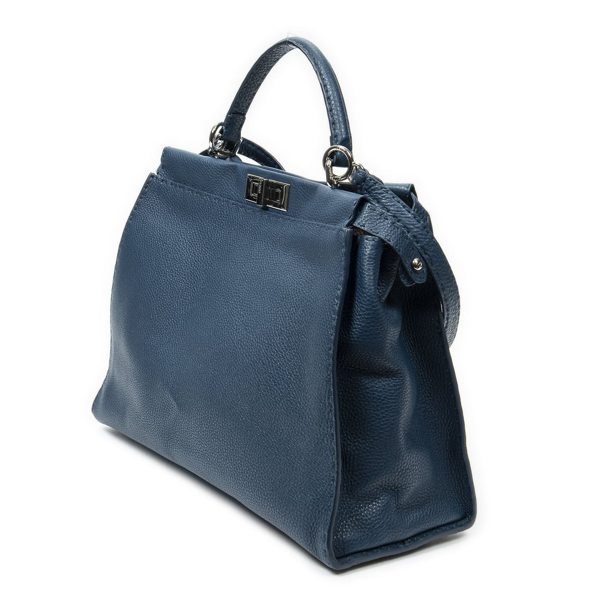 Fendi Large Selleria Peekaboo Blue Leather Messenger Bag — view 2