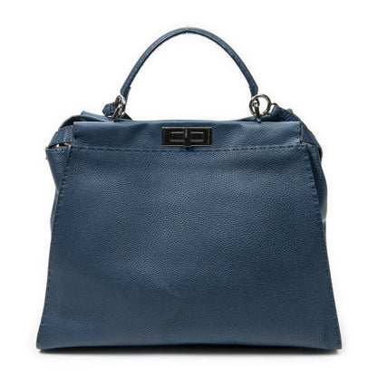 Fendi Large Selleria Peekaboo Blue Leather Messenger Bag