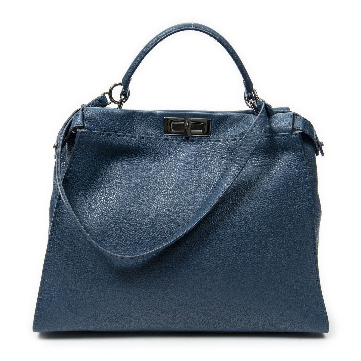 Fendi Large Selleria Peekaboo Blue Leather Messenger Bag — view 5