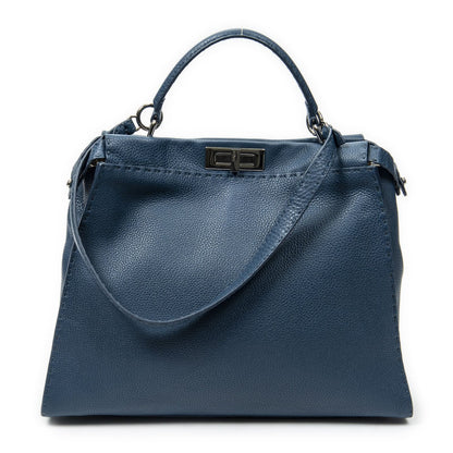 Fendi Large Selleria Peekaboo Blue Leather Messenger Bag — view 5