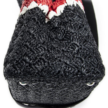 Prada Canapa Small Tote Bag Black Red Raffia Crochet Canvas — view 8