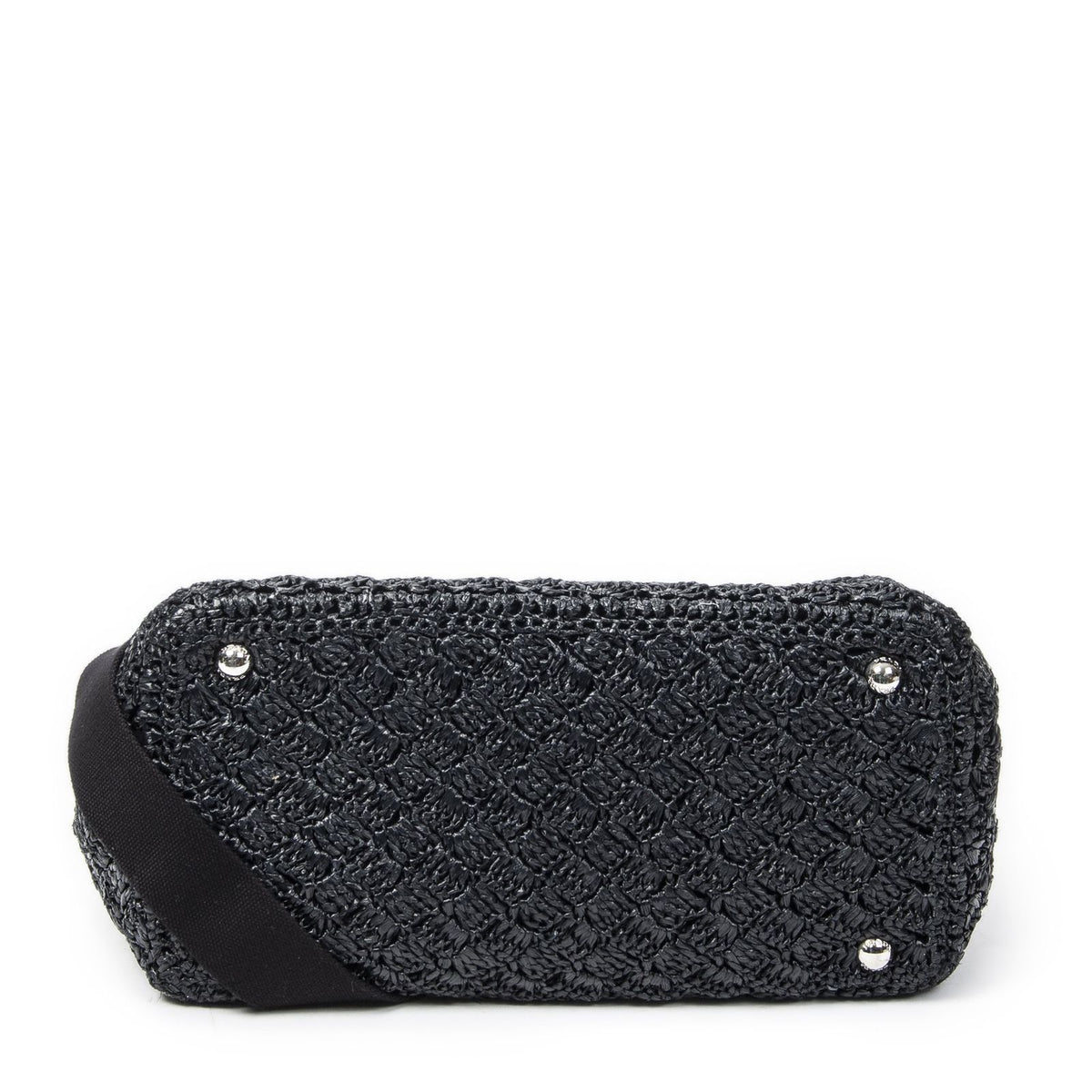 Prada Canapa Small Tote Bag Black Red Raffia Crochet Canvas — view 6