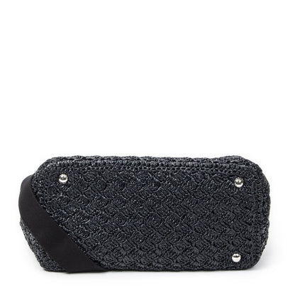 Prada Canapa Small Tote Bag Black Red Raffia Crochet Canvas — view 6