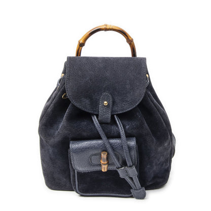 Gucci Mini Bamboo Backpack Navy Suede Leather