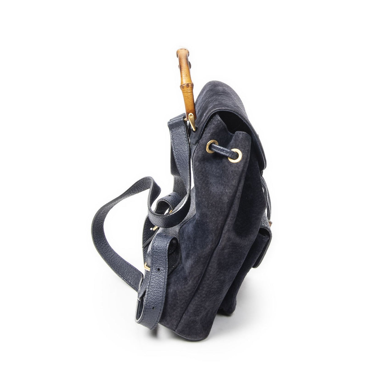 Gucci Mini Bamboo Backpack Navy Suede Leather — view 4