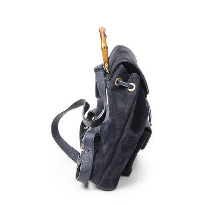 Gucci Mini Bamboo Backpack Navy Suede Leather — view 4